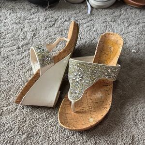 Madeline Stuart Glittering White and Gold Wedges